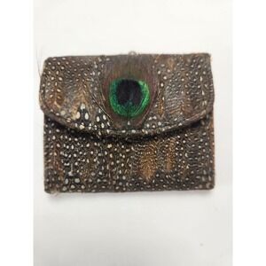 Vintage Peacock Pheasant Feather Clutch Coin Purse Boho 1940s EUC- One Of A Kind